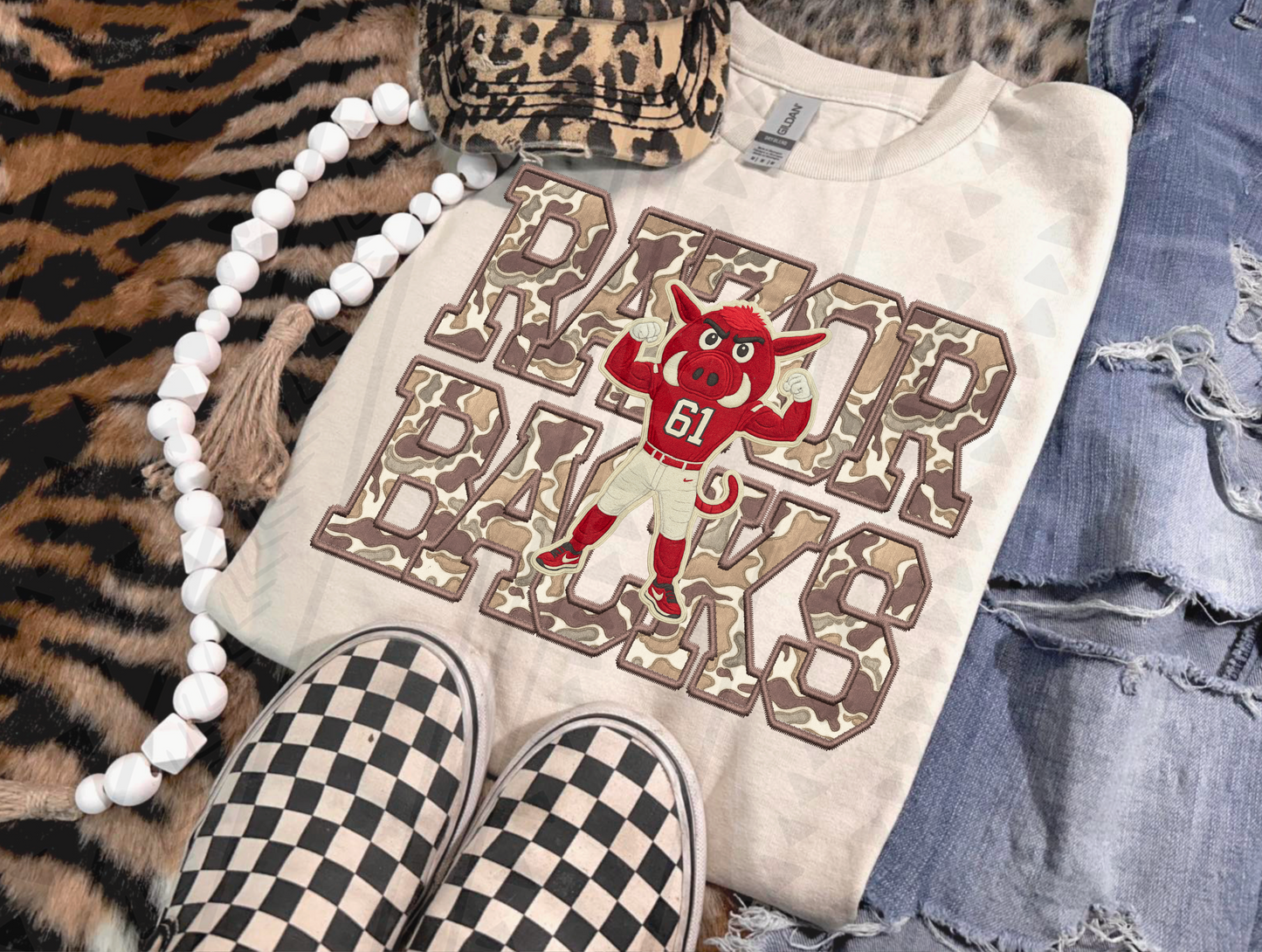 Duck Camo Razorbacks Faux Embroidery DTF Transfer