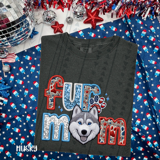 Patriotic Fur Mom - Husky DTF Transfer