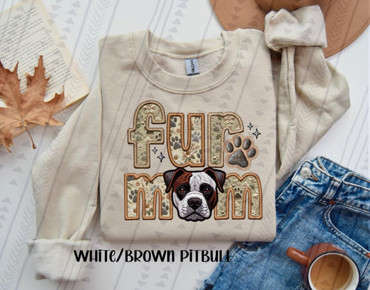 Fur Mom - Pitbull (White/Brown) DTF Transfer