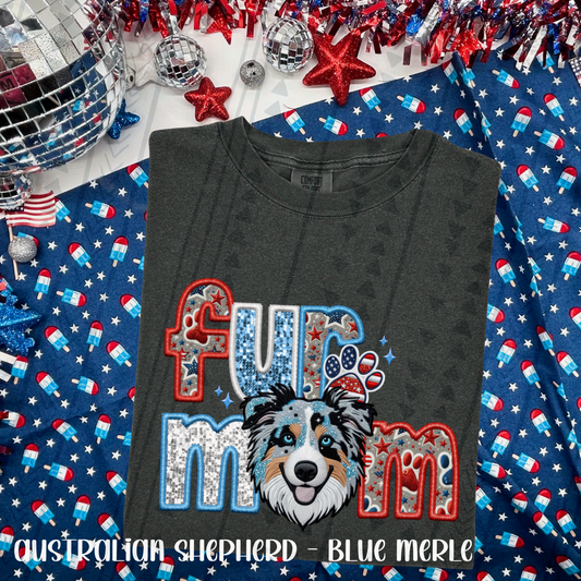 Patriotic Fur Mom - Aussie Shepherd (Blue Merle) DTF Transfer