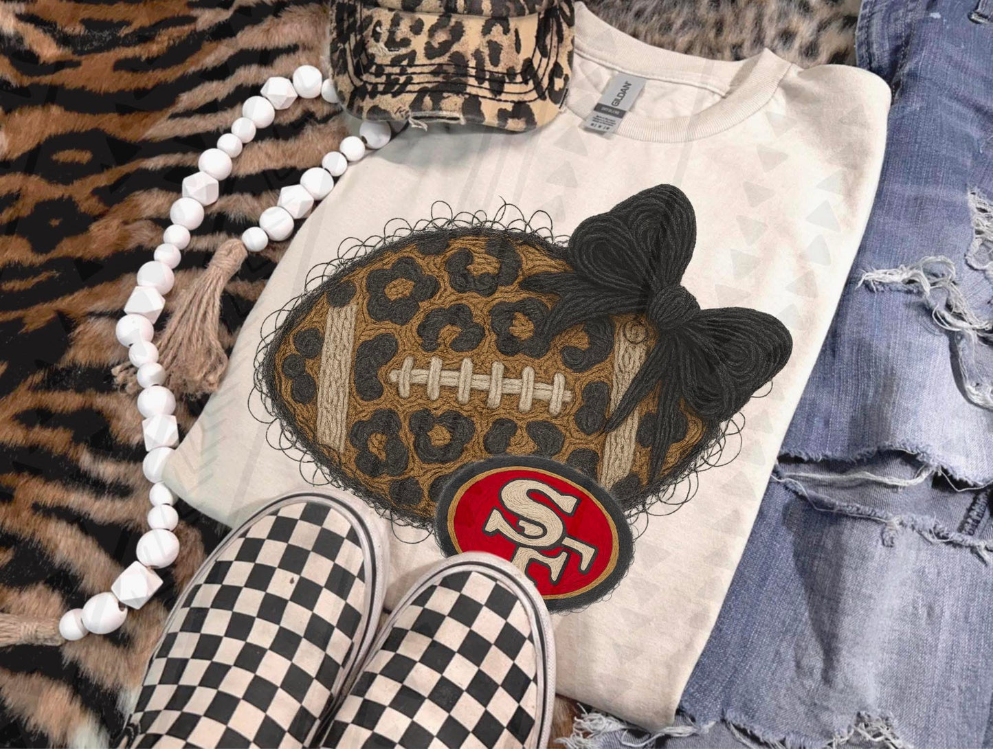 Leopard Football Faux Yarn DTF Transfer