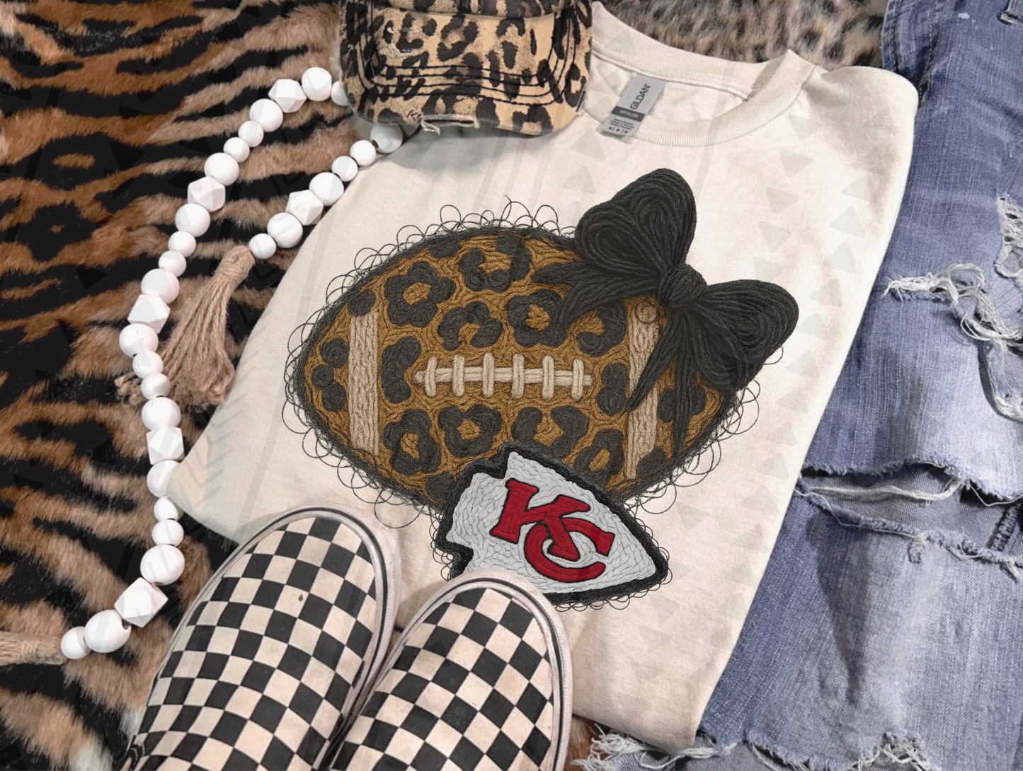Leopard Football Faux Yarn DTF Transfer