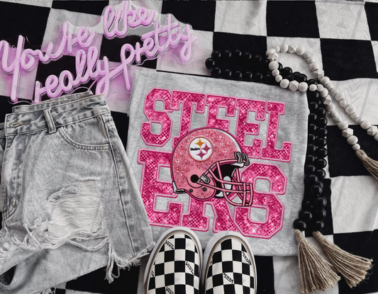Pink Steelers Faux Embroidery DTF Transfer