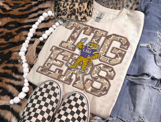 Duck Camo LSU Faux Embroidery DTF Transfer