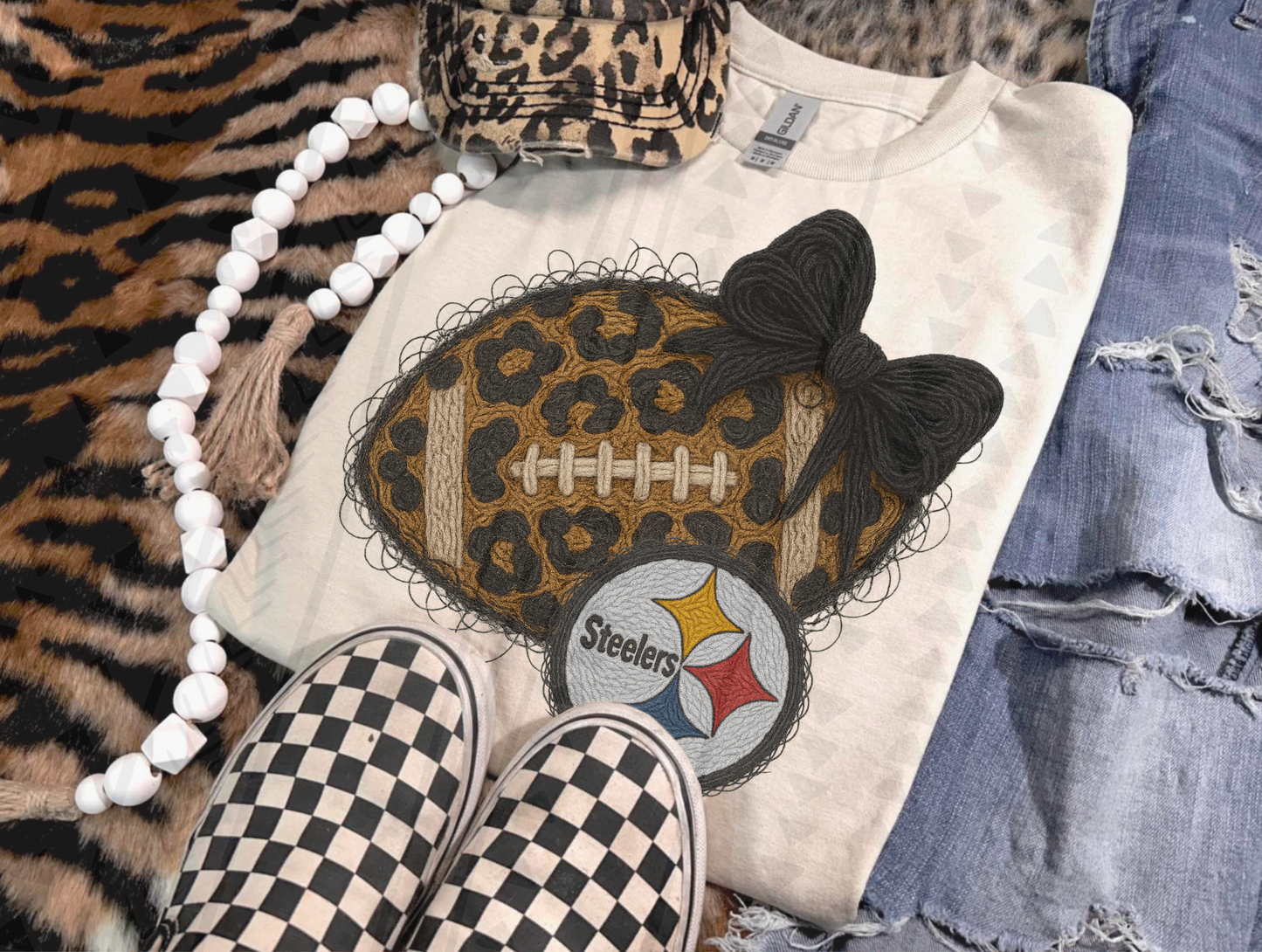 Leopard Football Faux Yarn DTF Transfer