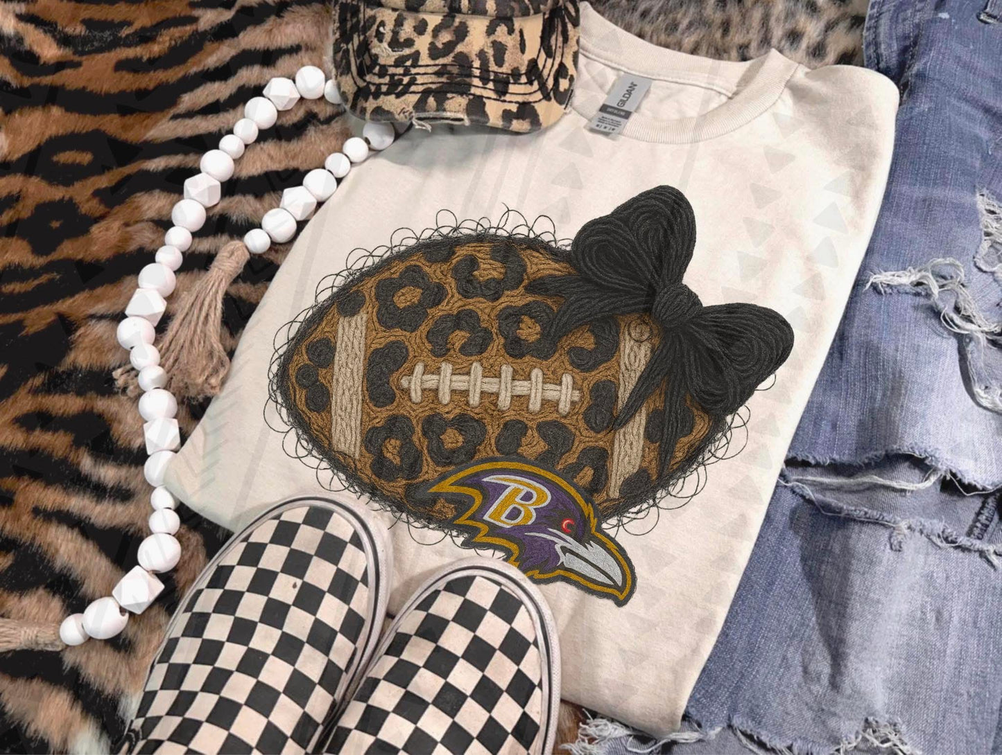 Leopard Football Faux Yarn DTF Transfer