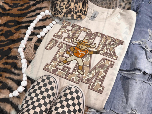 Duck Camo Hook Em Faux Embroidery DTF Transfer