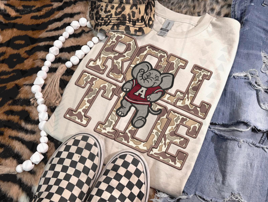 Duck Camo Roll Tide Faux Embroidery DTF Transfer
