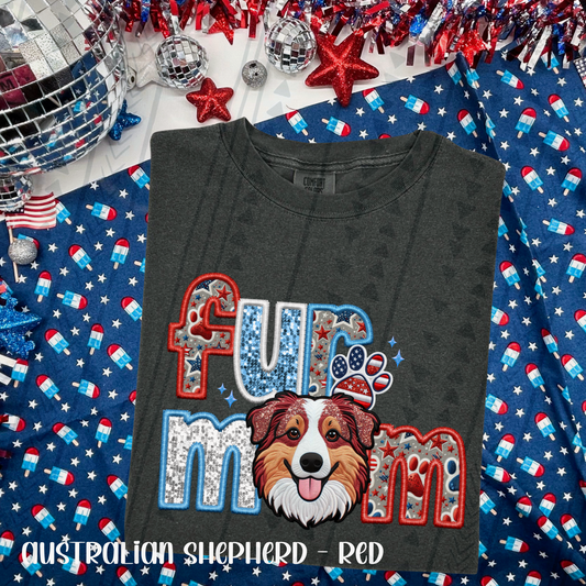 Patriotic Fur Mom - Aussie Shepherd (Red) DTF Transfer