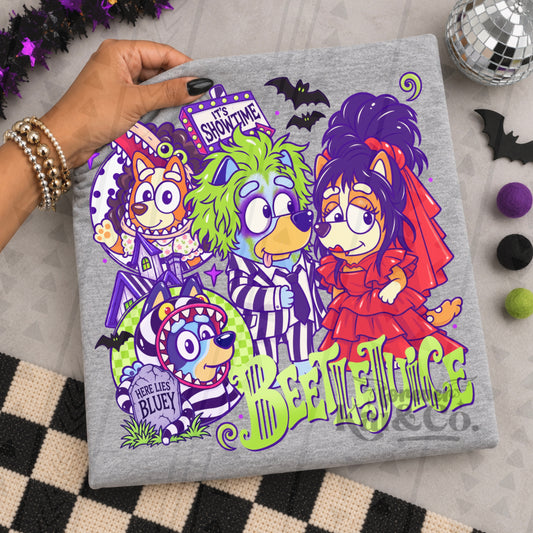 Here Lies Bluey - Beetlejuice DTF Transfer
