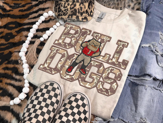 Duck Camo GA Bulldogs Faux Embroidery DTF Transfer