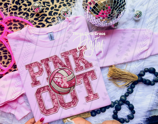 Pink Out Volleyball Faux Embroidery DIGITAL