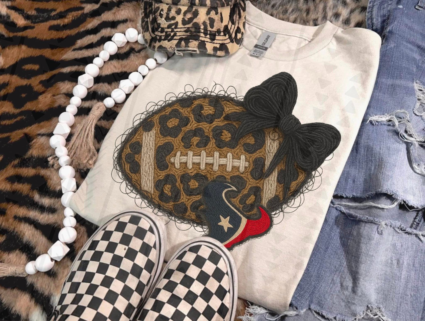 Leopard Football Faux Yarn DTF Transfer