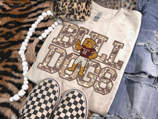 Duck Camo MS State Bulldogs Faux Embroidery DTF Transfer