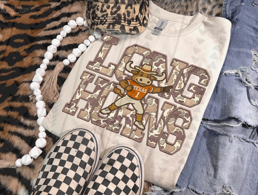 Duck Camo Longhorns Faux Embroidery DTF Transfer