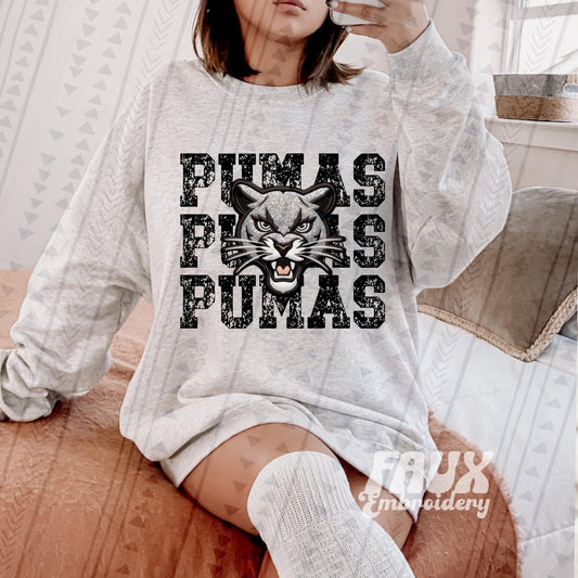 Pumas Mascot Faux Embroidery DTF Transfer