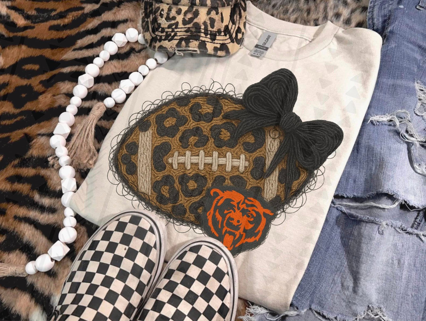 Leopard Football Faux Yarn DTF Transfer