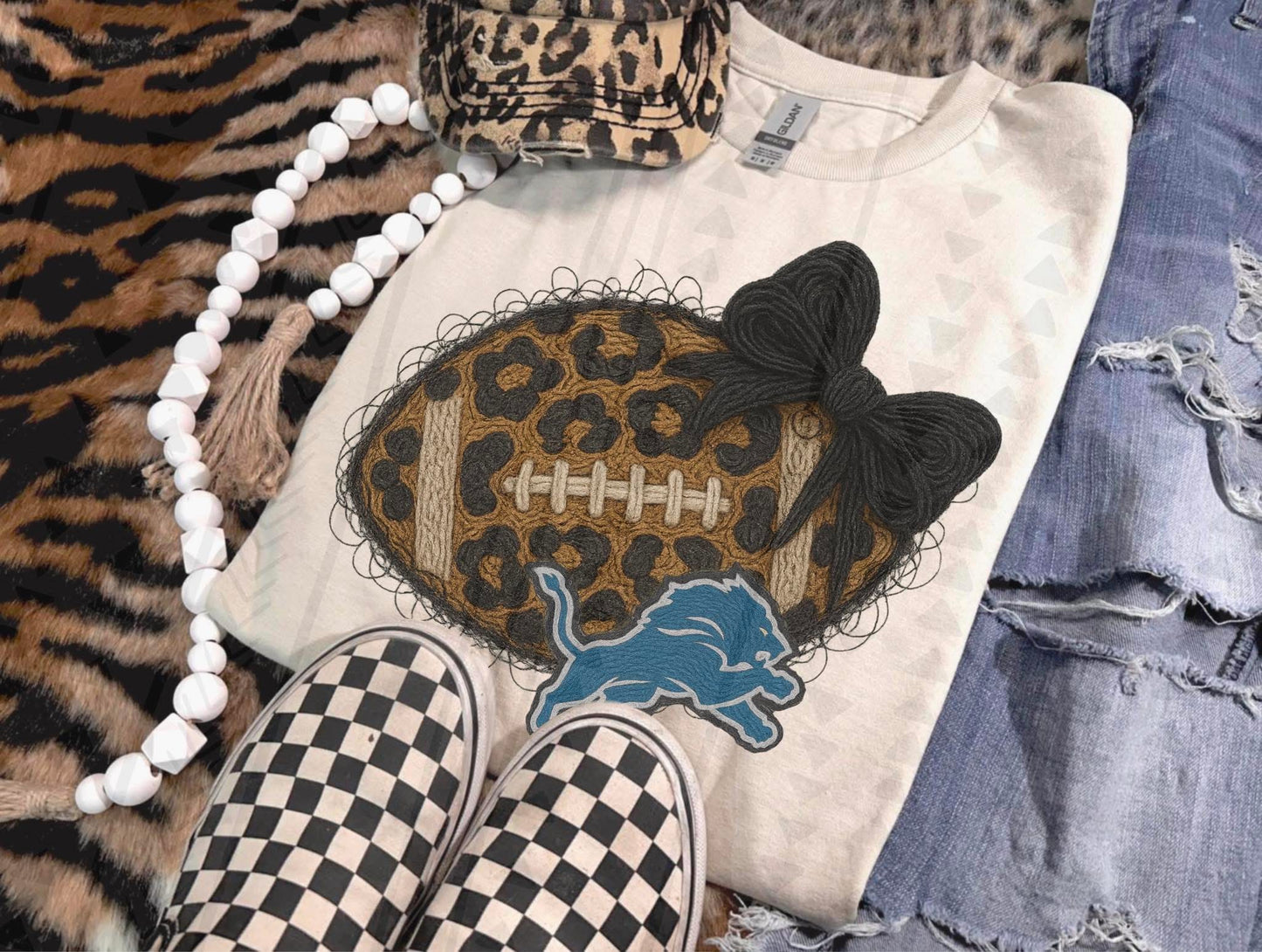 Leopard Football Faux Yarn DTF Transfer