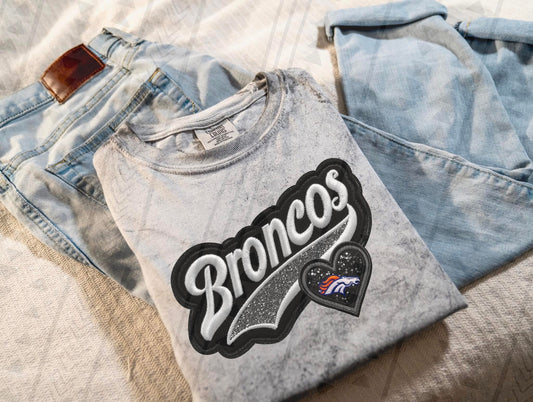 Varsity Broncos Faux Embroidery DTF Transfer