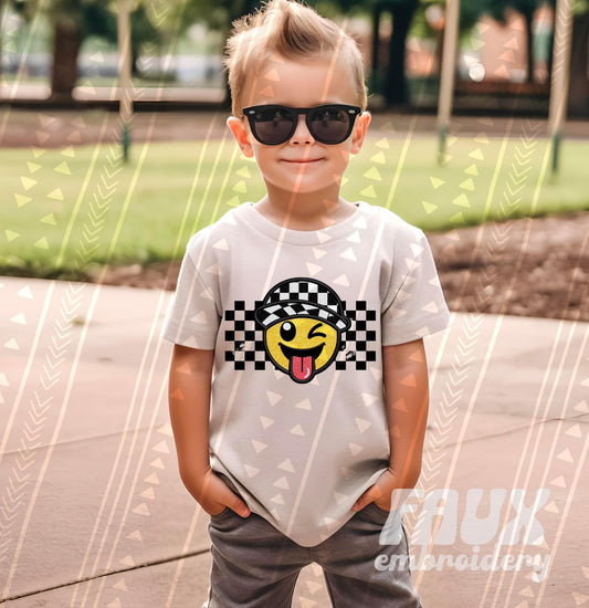 Retro Checkered Hat Smiley DTF Transfer