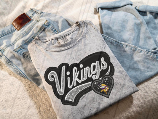 Varsity Vikings Faux Embroidery DTF Transfer