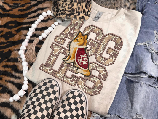 Duck Camo Aggies Faux Embroidery DTF Transfer