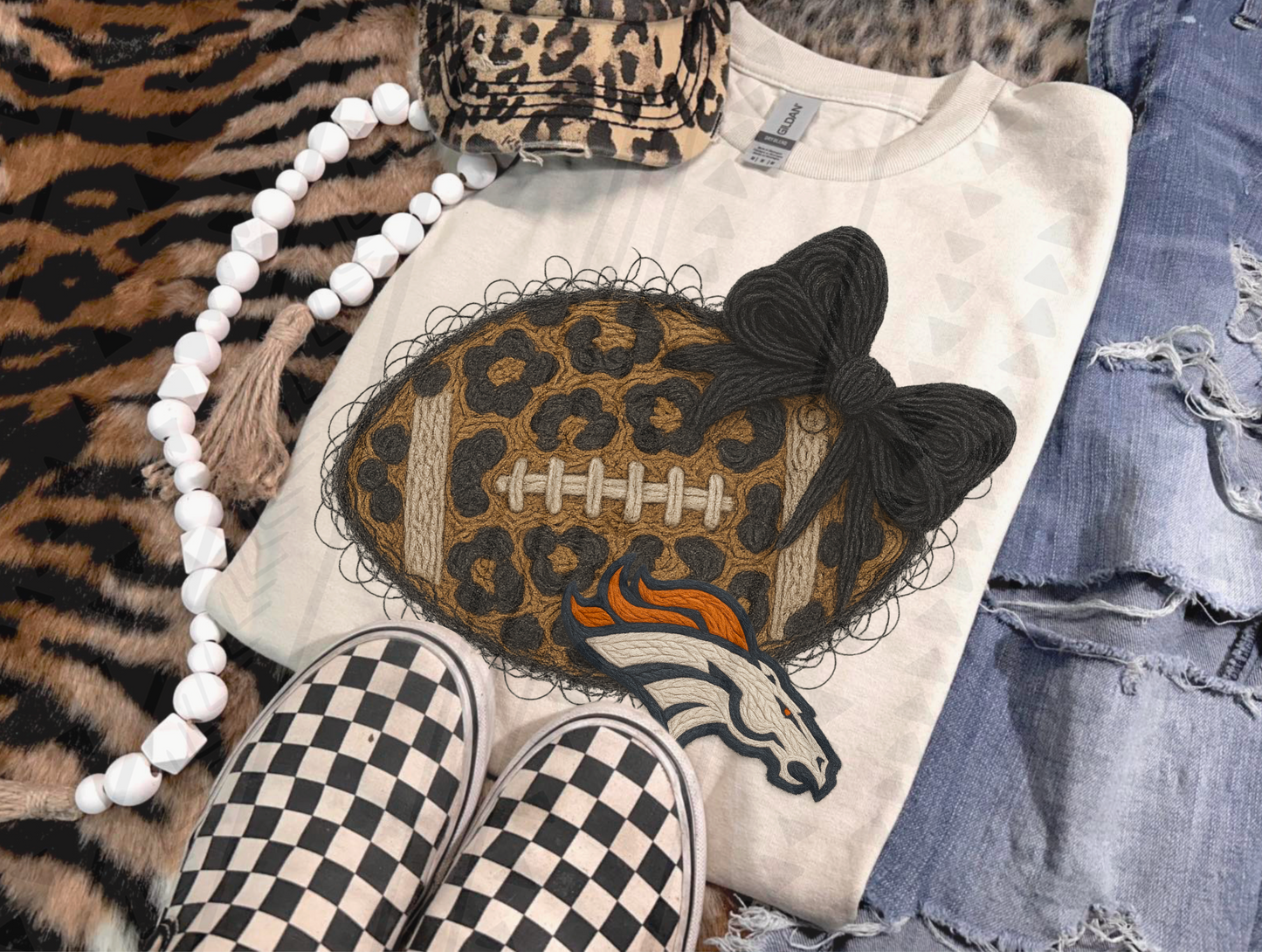 Leopard Football Faux Yarn DTF Transfer