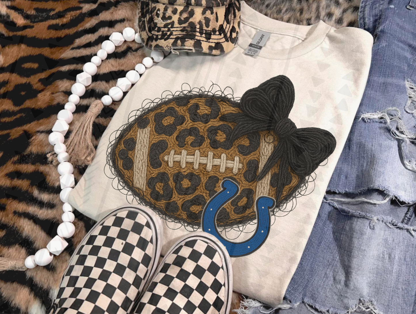 Leopard Football Faux Yarn DTF Transfer