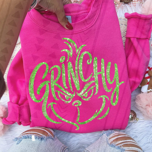Faux Sequin Grinchy Face DTF Transfer