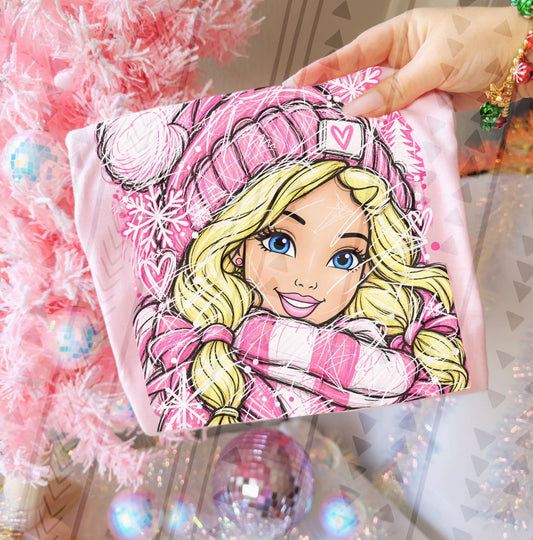 Pink Winter Barbie DTF Transfer