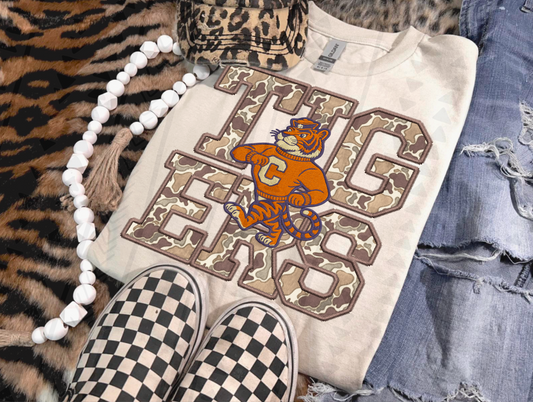 Duck Camo Clemson Faux Embroidery DTF Transfer