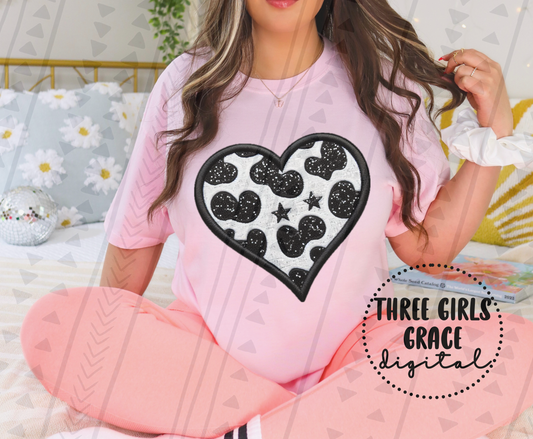 Cowprint Heart Faux Embroidery Digital