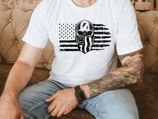 American Flag Skull DTF Transfer
