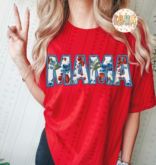 Mama USA Floral Embroidery DTF Transfer