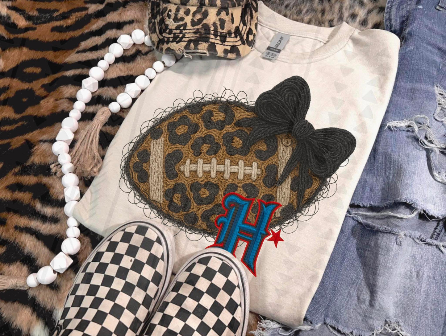 Leopard Football Faux Yarn DTF Transfer