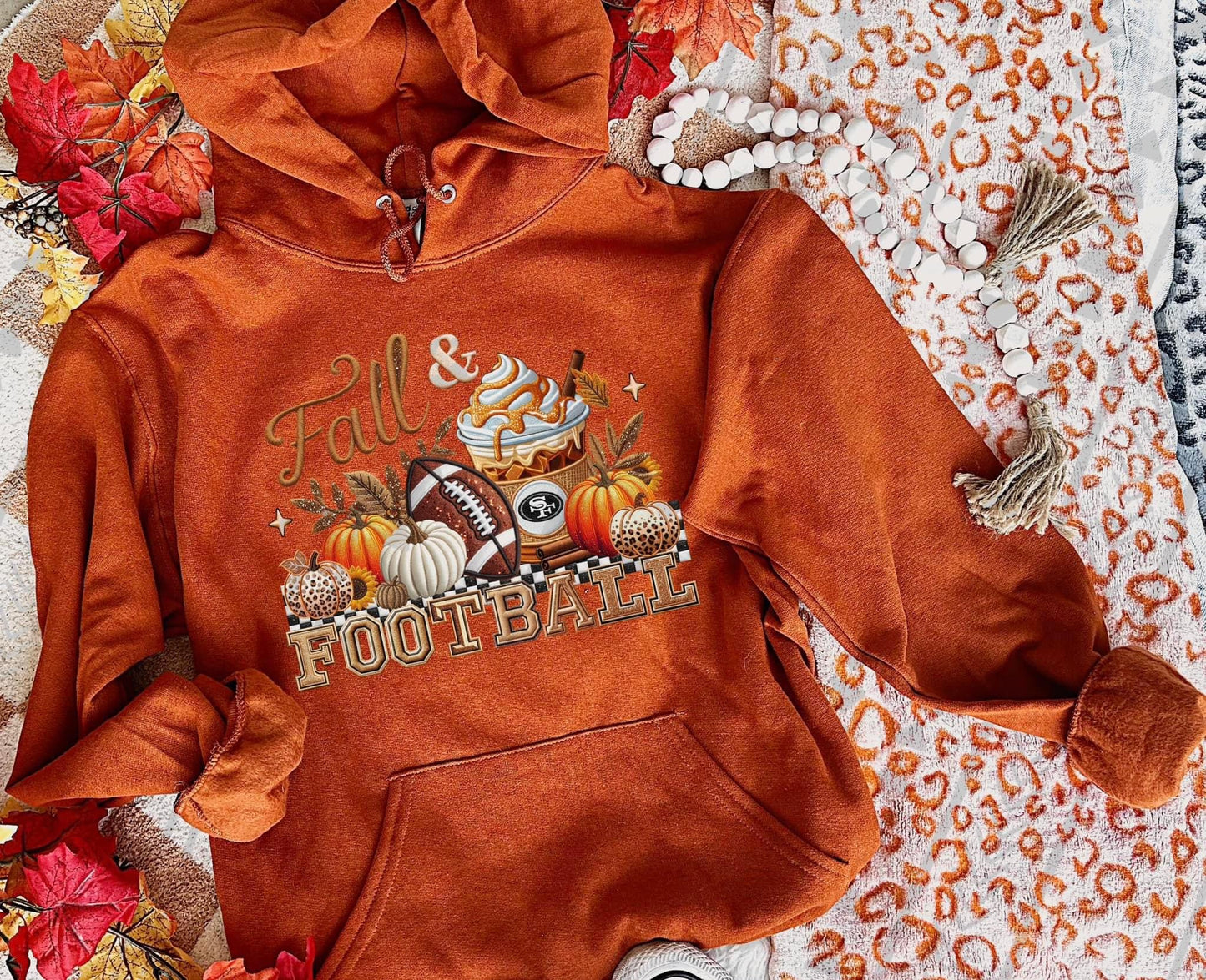 Fall & Football Faux Embroidery (Choose Your Team) DTF Transfer