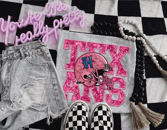 Pink Texans Faux Embroidery DTF Transfer
