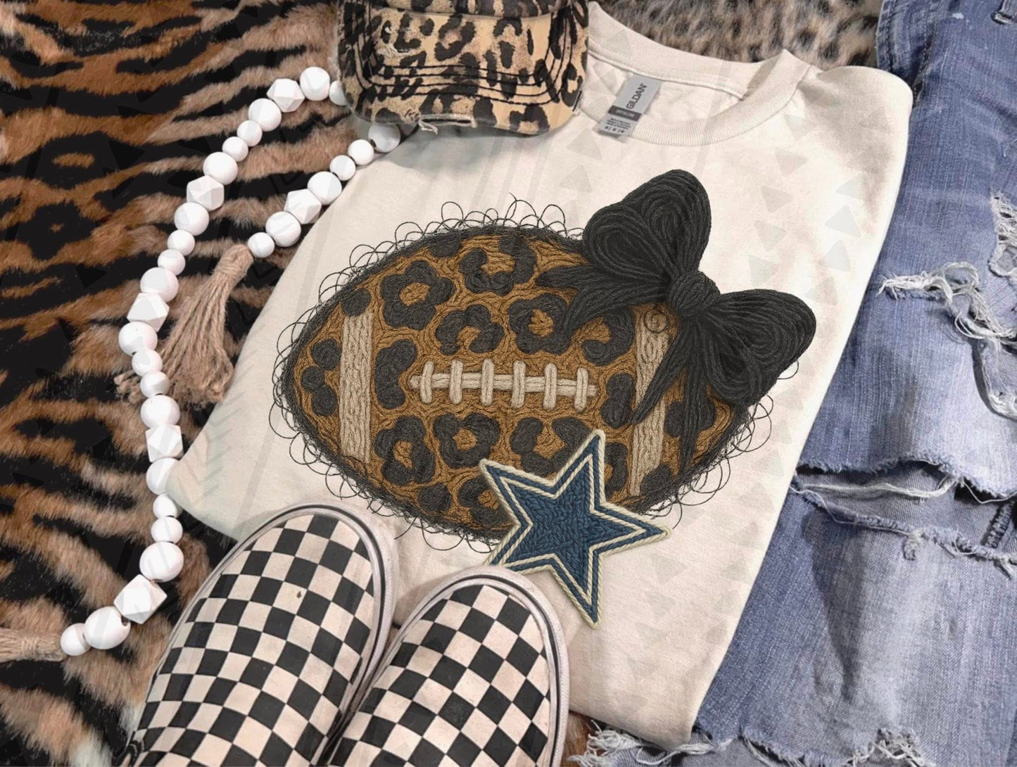 Leopard Football Faux Yarn DTF Transfer