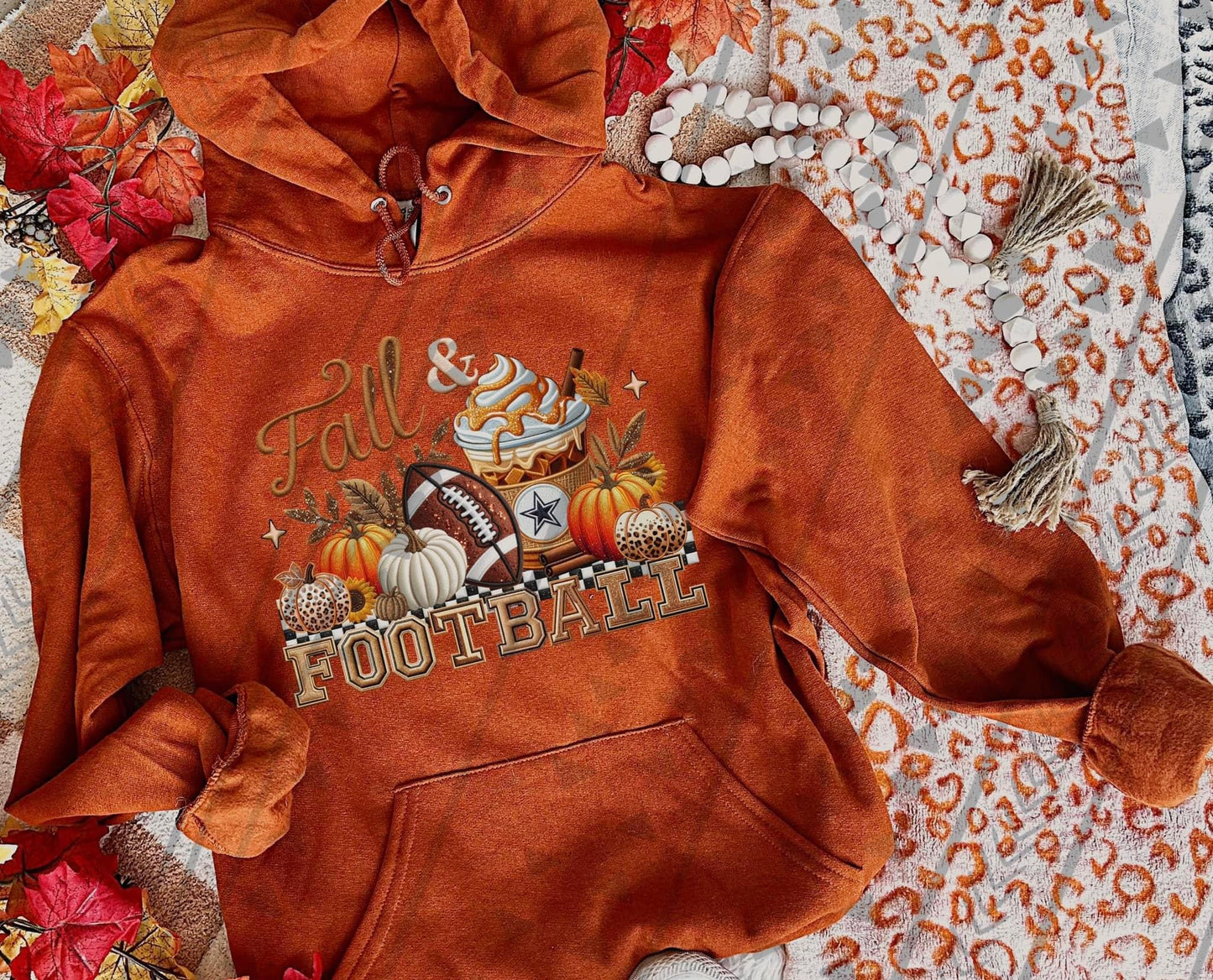 Fall & Football Faux Embroidery (Choose Your Team) DTF Transfer