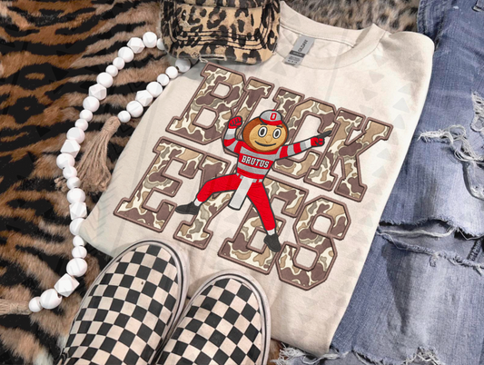 Duck Camo Buckeyes Faux Embroidery DTF Transfer