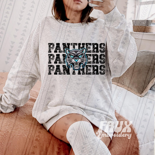 Panthers Mascot Faux Embroidery DTF Transfer