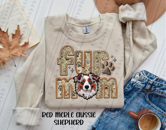 Fur Mom -  Red/White Merle Aussie DTF Transfer