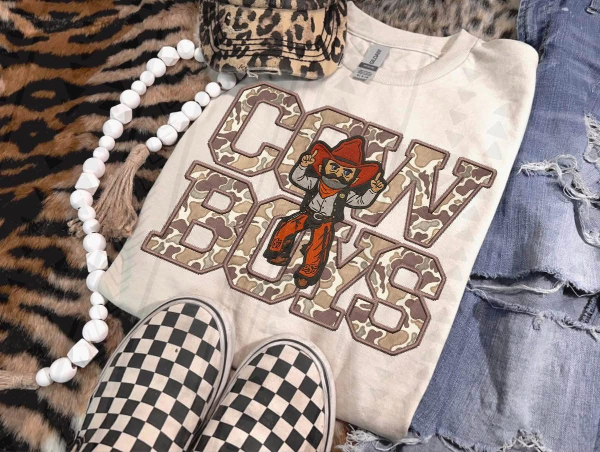 Duck Camo OSU Cowboys Faux Embroidery DTF Transfer