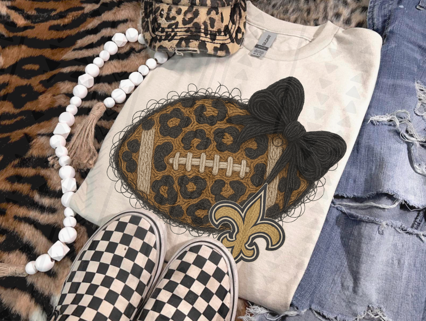 Leopard Football Faux Yarn DTF Transfer