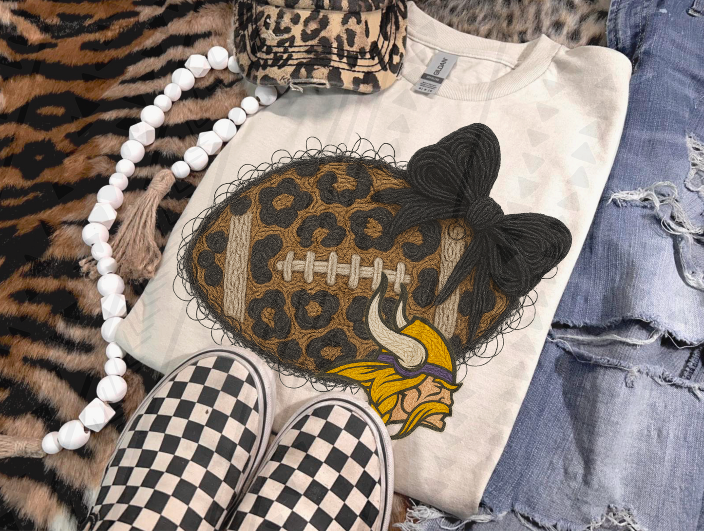 Leopard Football Faux Yarn DTF Transfer